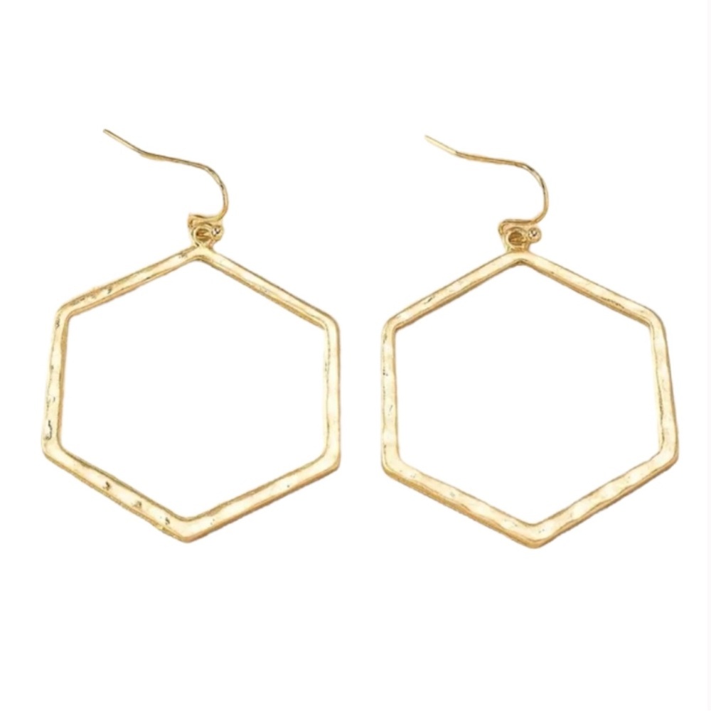 14K Gold Plated Hexagon Shaped Dangle Earrings